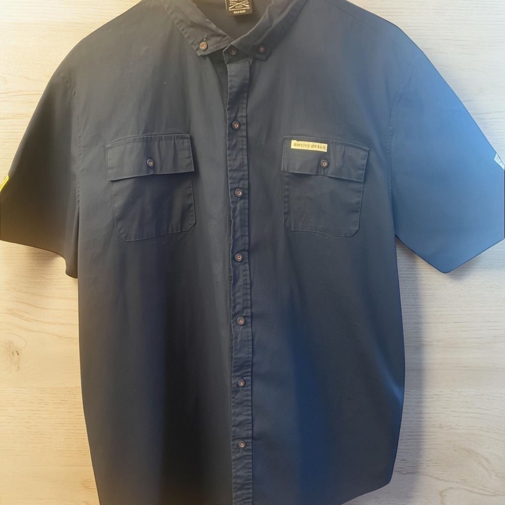 Grunt Style Button Down Short Sleeve Tactical Patch‎ Navy Blue Shirt Men's XL